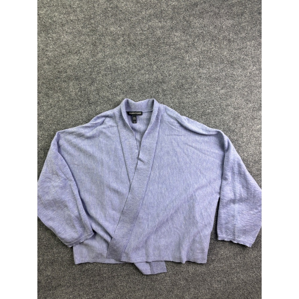 Eileen Fisher Wrap Cardigan Womens L/G Blue‎ Tencel Merino Wool Alpaca Knit